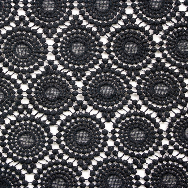 Black Medallions Designer Cotton Lace Fabric By The Yard