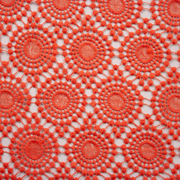 Red Orange Dots and Flowers Border Pattern Designer Cotton Lace Fabric By The Yard