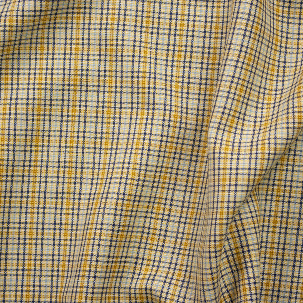 Tan, Yellow, Navy, and Light Blue Plaid Designer Wool Suiting Fabric By The Yard