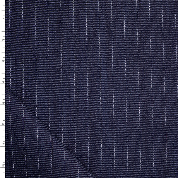 Cali Fabrics Metallic Silver Vertical Pinstripe on Indigo Denim
