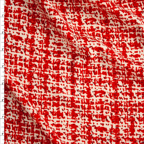 Red and Ivory Tweed Look Crepe Textured Liverpool Fabric By The Yard