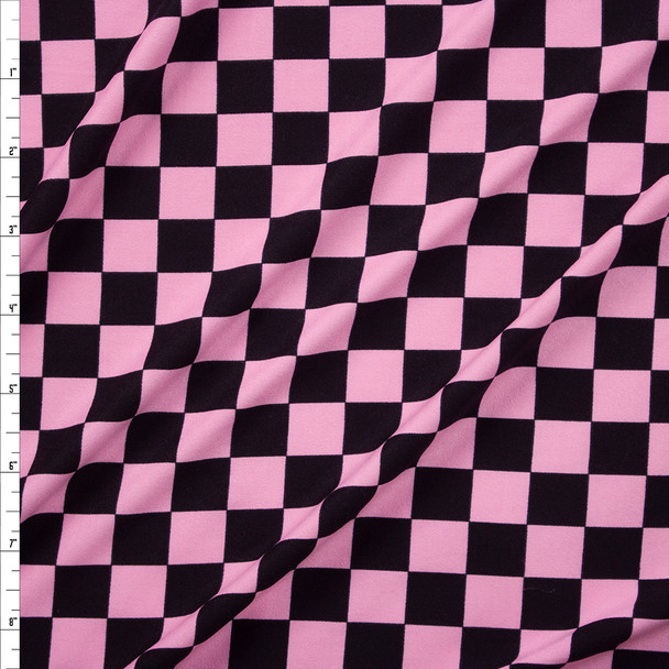 Pink and Black 3/4” Checkers Double Brushed Poly/Spandex Fabric By The Yard