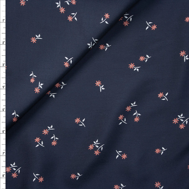 Mauve Mini floral on Navy Rayon Challis Fabric By The Yard