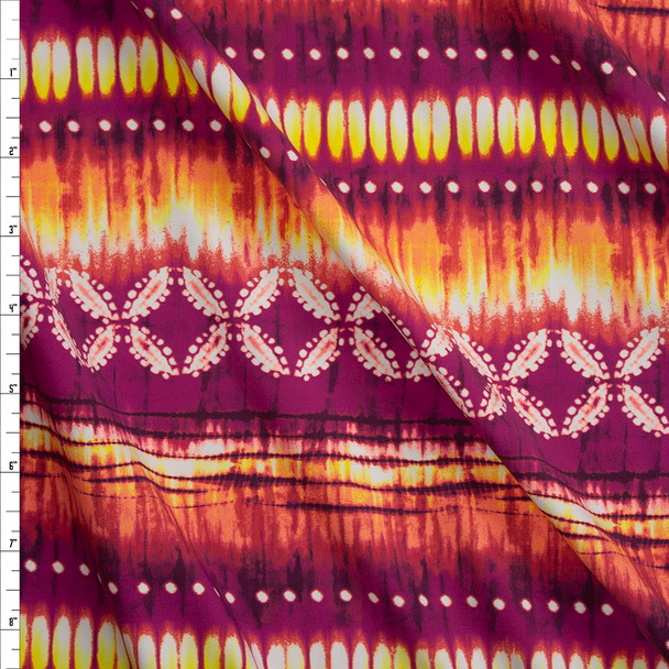 Hot Pink, Orange, and Yellow Tie Die Ombre Designer Nylon/Spandex Print Fabric By The Yard