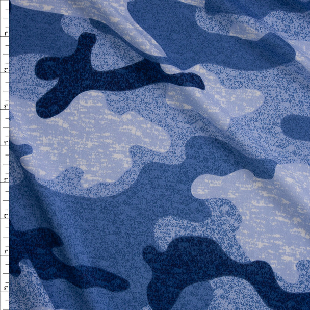 Blue Static Camouflage Double Brushed Poly/Spandex Fabric By The Yard