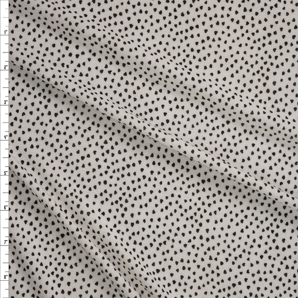 Black Hand Drawn Dots on White Rayon Jersey Knit Fabric By The Yard