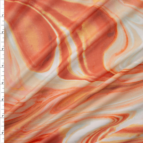 Orange and Ivory Swirl Double Brushed Poly/Spandex Fabric By The Yard