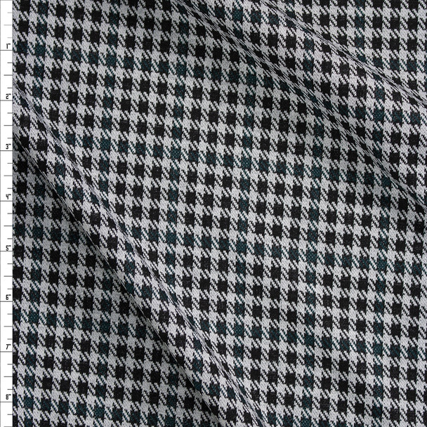 Grey, Dark Emerald, and Black Houndstooth Double Sweater Knit Fabric By The Yard