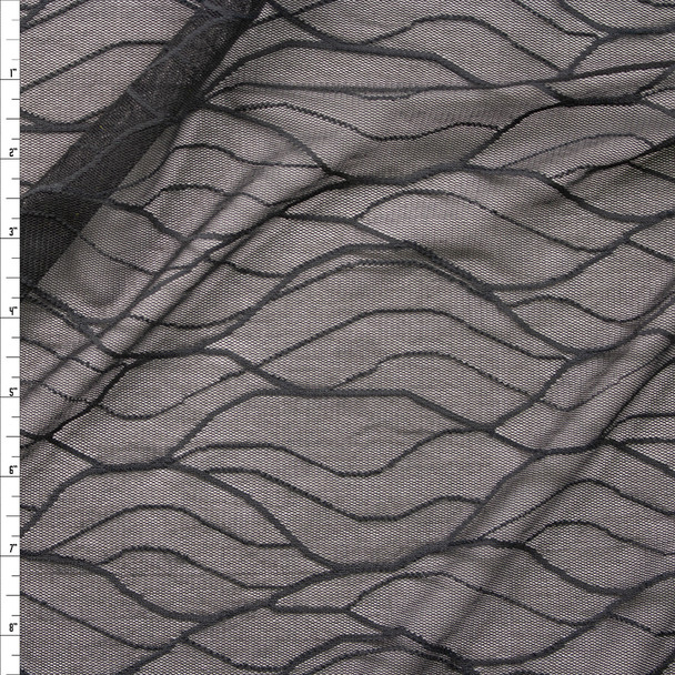 Black Waving Pattern Stretch Mesh Fabric By The Yard