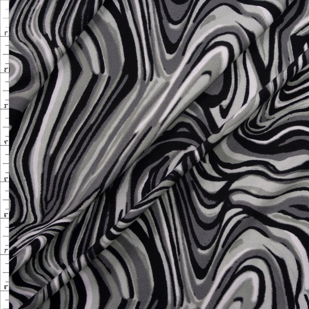 Black, Grey, and White Swirls Double Brushed Poly/Spandex Knit Fabric By The Yard