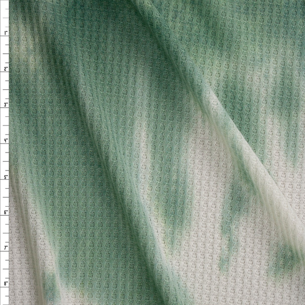 Sage and Offwhite Tie Dye Waffle Knit Fabric By The Yard