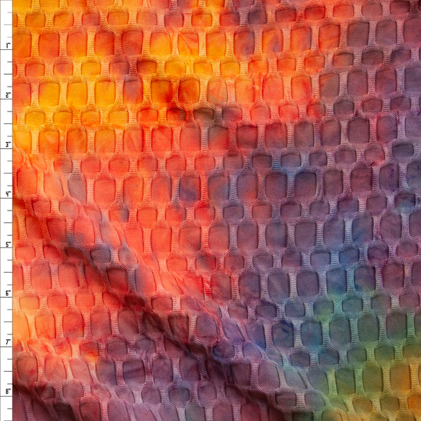 Orange, Red, and Turquoise Stretch Honeycomb Lycra Fabric By The Yard