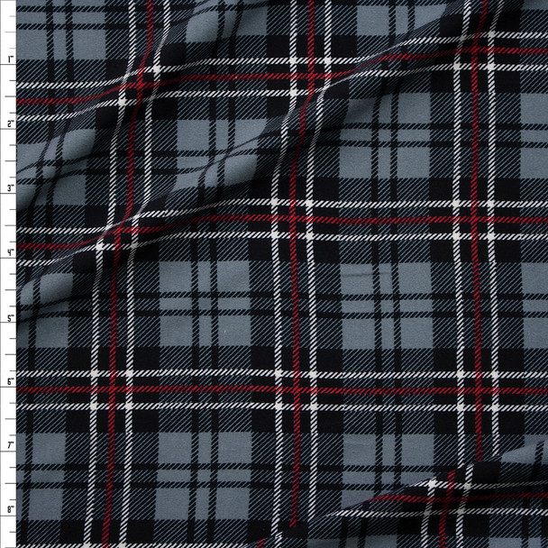 Grey, Black, Red, and White Plaid Stretch Double Brushed Poly/Spandex Knit Fabric By The Yard