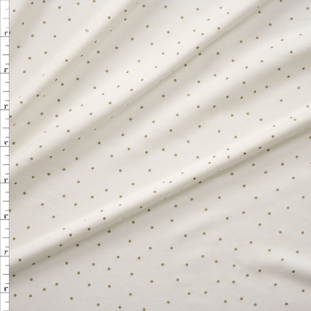 Gold Tiny Dots on Ivory Stretch Double Brushed Poly/Spandex Knit Fabric By The Yard