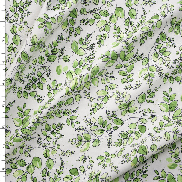 White Nature’s Notebook Vines Stretch Cotton Jersey from Robert Kaufman Fabric By The Yard