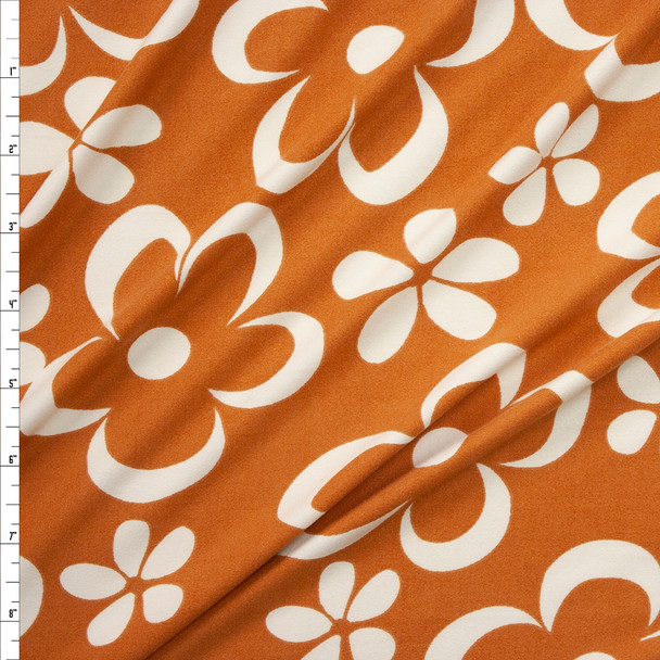 Dijon and Offwhite Retro Floral Double Brushed Poly/Spandex Knit Fabric By The Yard