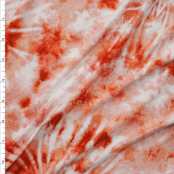 Orange and White Grunge Tie Dye Double Brushed Poly/Spandex Knit Fabric By The Yard