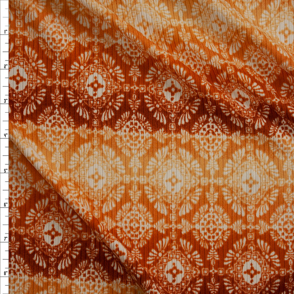 Rust and Yellow Ombre Medallion Print Mini Rib Sweater Knit Fabric By The Yard