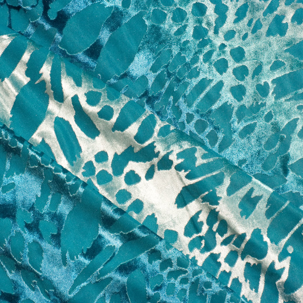 Turquoise and Silver Stretch Burnout Velvet