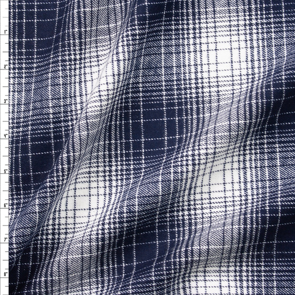Navy and White Plaid Heavy Designer Flannel Fabric By The Yard