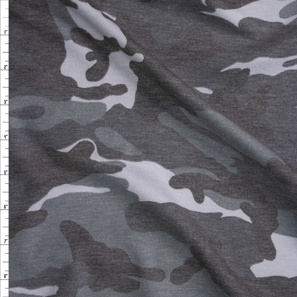 Heater Grey Camouflage Lightweight Designer Sweatshirt Fleece Fabric By The Yard