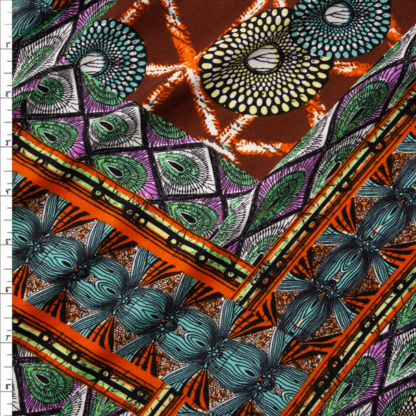 Multi Geometric Tribal Print Italian Designer Rayon Jersey Fabric By The Yard