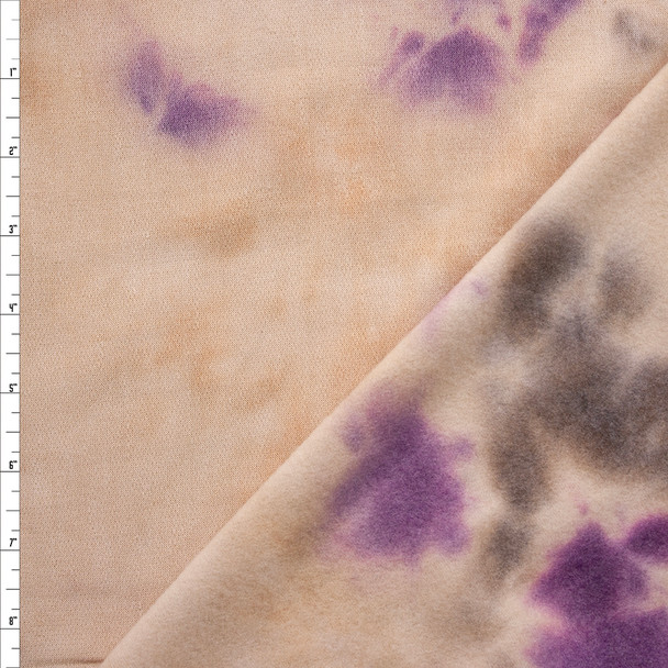 Tan, Purple, and Grey Tie Dye Lightweight Sweatshirt Fleece Fabric By The Yard