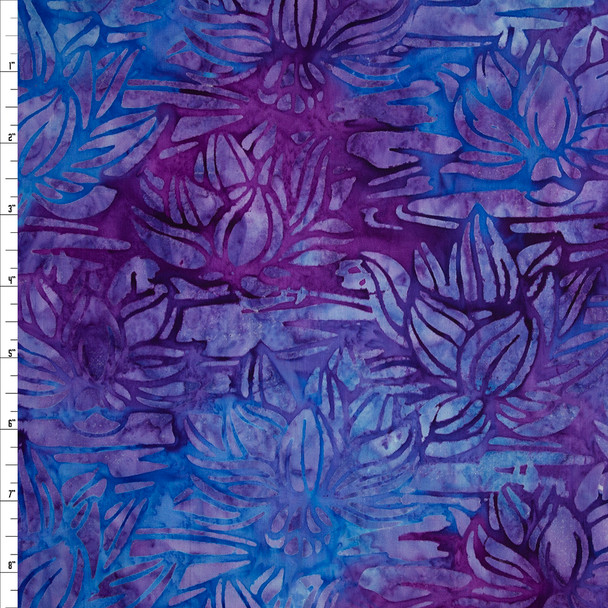 Purple and Blue Layered Lotus Authentic Indonesian Batik #25751 Fabric By The Yard