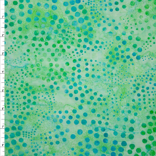 Turquoise Waving Dots on Light Green Authentic Indonesian Batik