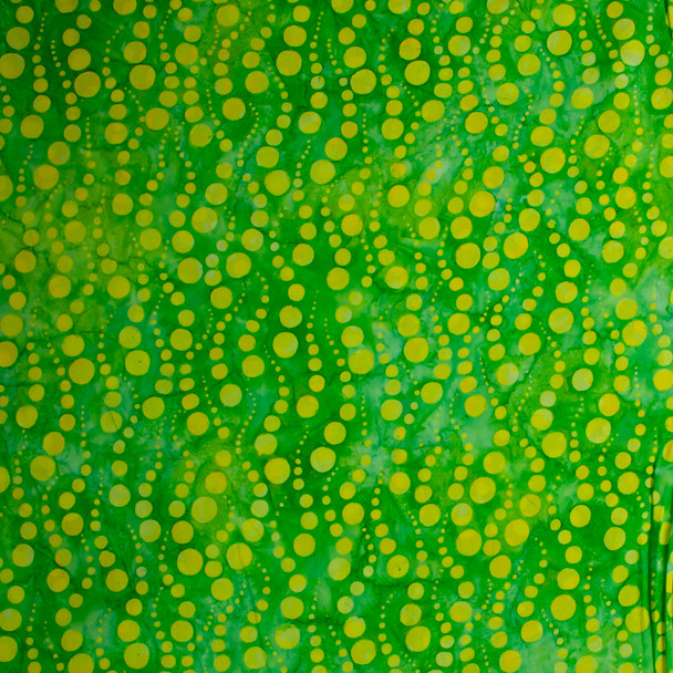 Yellow Large Dot Pattern on Lime Authentic Indonesian Batik #25761 Fabric By The Yard