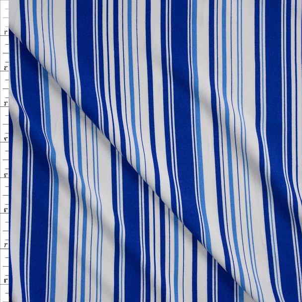 Royal, Sky Blue, and White Barcode Stripe Double Brushed Poly Fabric By The Yard