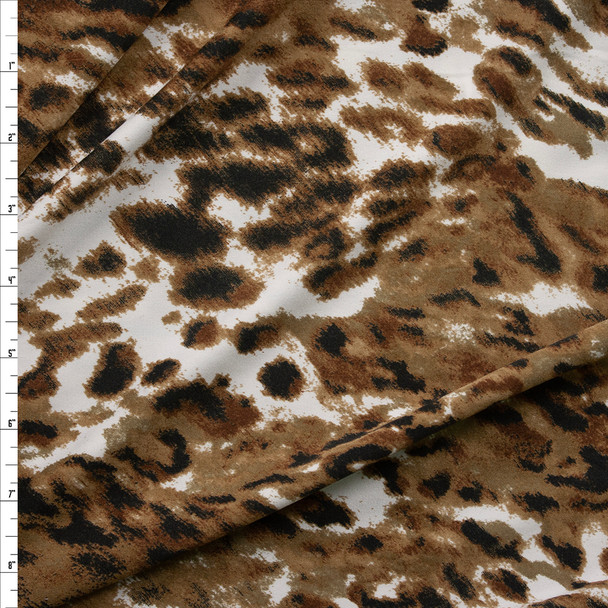 Tan, Brown, and White Grunge Animal Print Stretch Poly Knit Fabric By The Yard