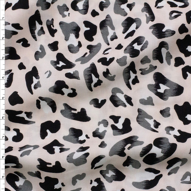 Back, White, and Taupe Leopard Print on Ivory Designer Rayon/Linen Fabric By The Yard