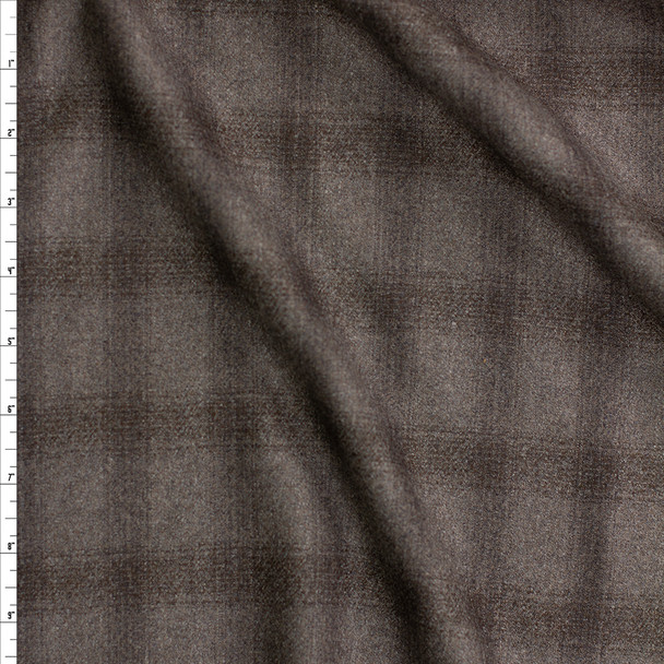 Brown on Brown Plaid Fine Italian Brushed Wool Suiting Fabric By The Yard