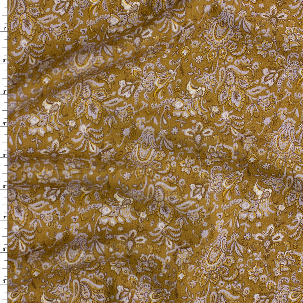 Mustard Paisley Sunset Studio Crinkle Rayon Woven by Robert Kaufman Fabric By The Yard