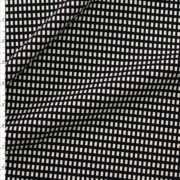 Black and White Rectangle Grid Designer Viscose Nylon Stretch Twill Fabric By The Yard