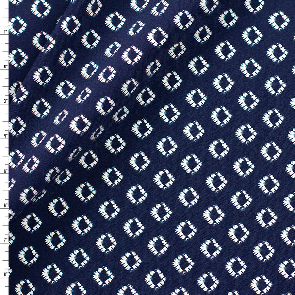 White on Blue Fashion Print Designer Viscose Nylon Stretch Twill Fabric By The Yard