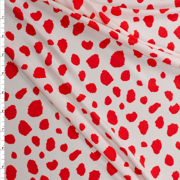 Red Dalmatian Spots on Warm White ITY Knit Fabric By The Yard