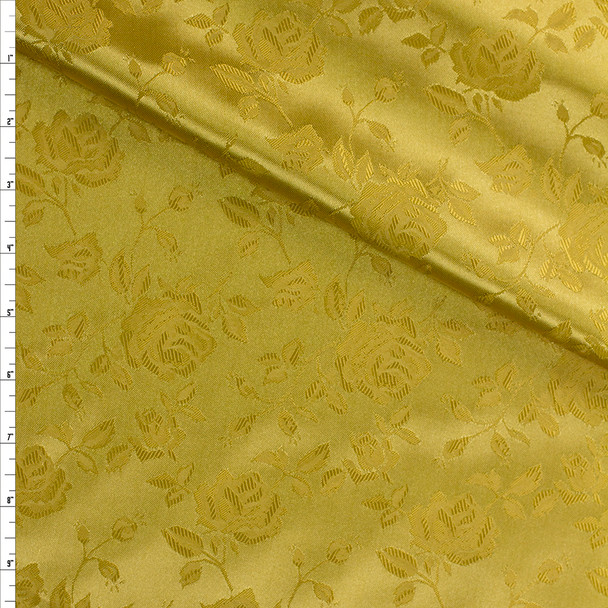 Gold Satin Floral Jacquard Fabric By The Yard