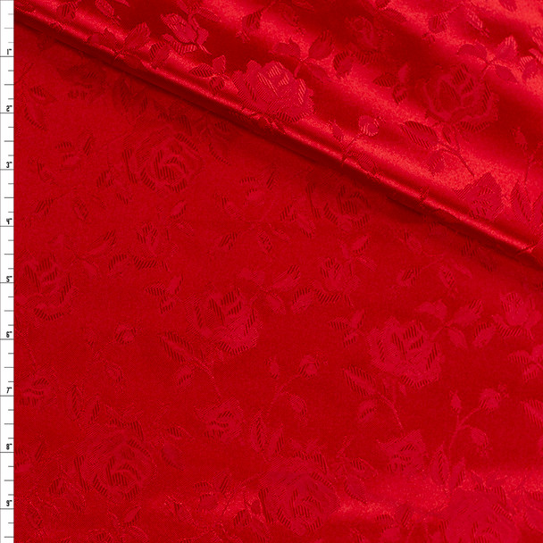 Red Satin Floral Jacquard Fabric By The Yard