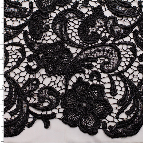 Black Paisley Floral Deluxe Guipure Lace Fabric By The Yard