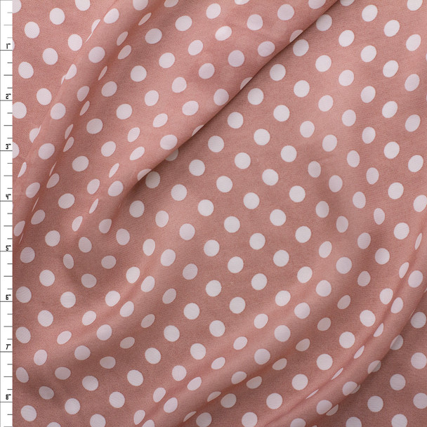 White on Dusty Pink Polka Dots Poly Chiffon #26280 Fabric By The Yard