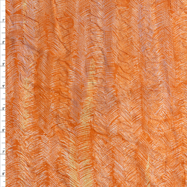 Orange and White Feathered Vertical Seersucker Fabric By The Yard