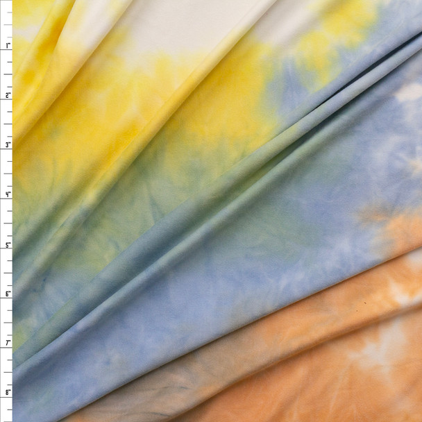 Sky, Butter, and Clay Tie Dye Double Brushed Poly/Spandex Knit Fabric By The Yard