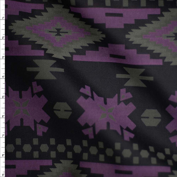 Black, Plum, and Olive Southwestern Print Stretch Cotton Twill Fabric By The Yard