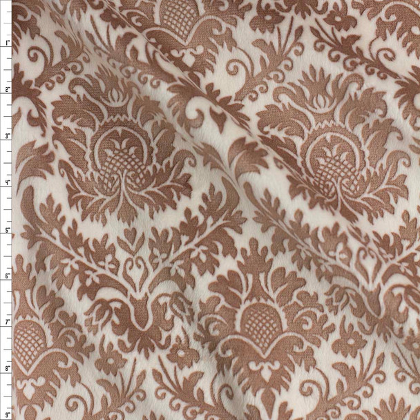 Tan and Offwhite Medallion Embossed Cuddle Fabric By The Yard