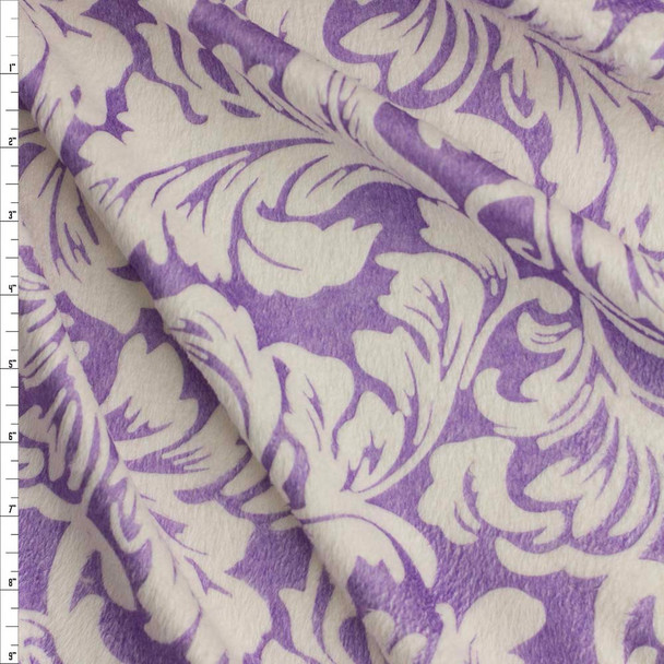 White on Lavender Scrollwork Cuddle Fabric By The Yard