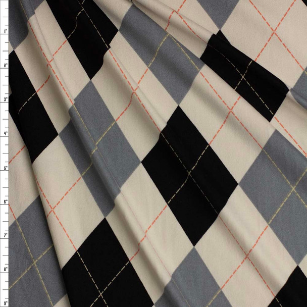 Black, Grey, and Tan Argyle Double Brushed Poly/Spandex Fabric By The Yard