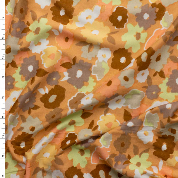 Paint Blot Floral on Peach Double Brushed Poly/Spandex Fabric By The Yard