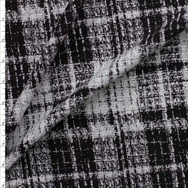 Grey and Black Tweed Plaid Brazilian 4-way Stretch Double Knit Fabric By The Yard